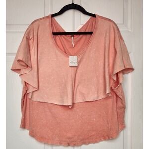 Free People Womens Top Sunny Peach Girl Talk Flutter Beach/Vacation Ready NWT